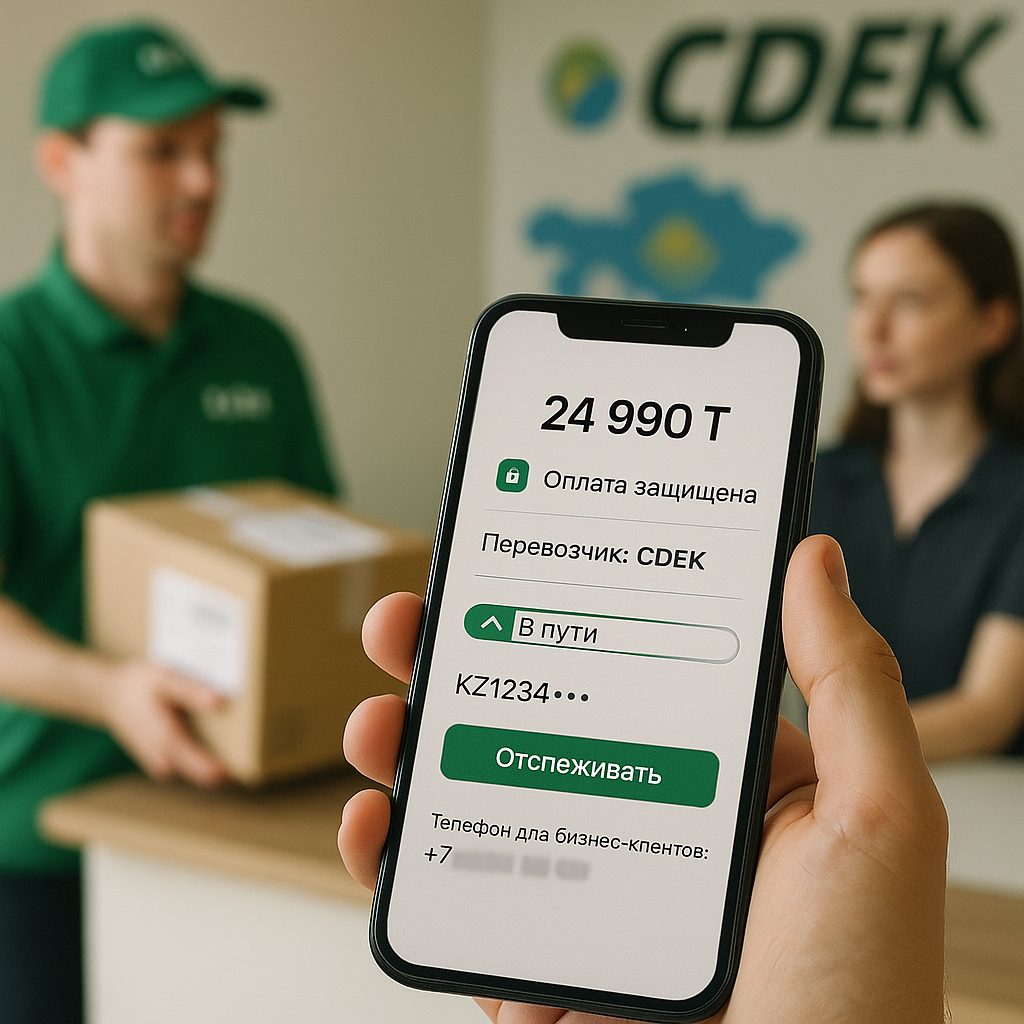 Смартфон с интерфейсом казахстанского маркетплейса (₸, Оплата защищена, Перевозчик: CDEK, трек и телефон для